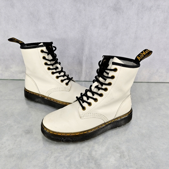 Dr.Martens Zavala Combat Boots Sz 6 Womens White Leather - Picture 2 of 6